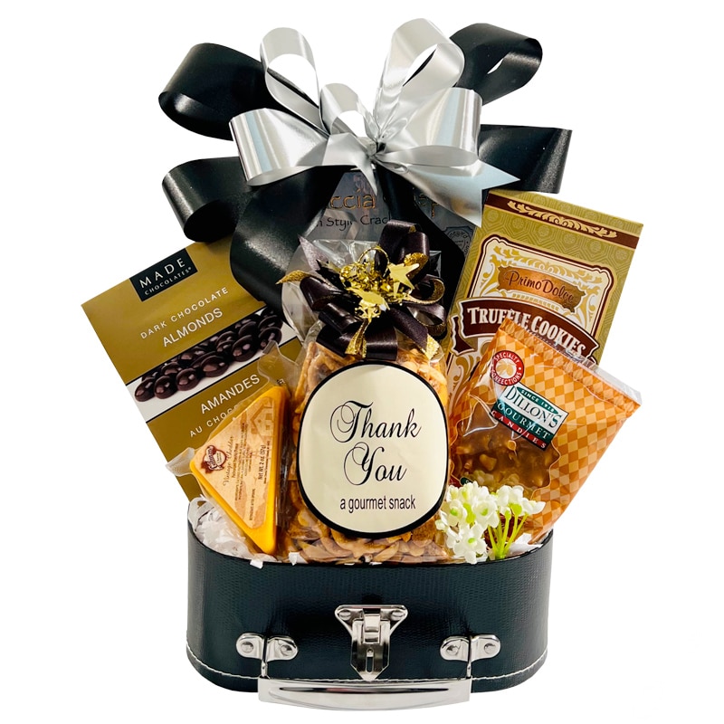 Thankful gift basket filled with goodies.