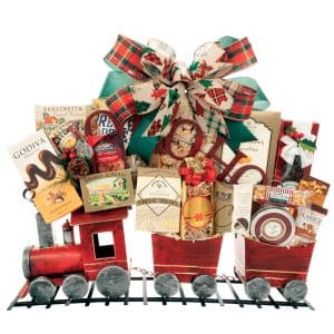 Train themed holiday express gift basket.